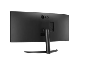 LG 34WR50QC-B Monitor hátulnézetben, enyhén balra fordítva.