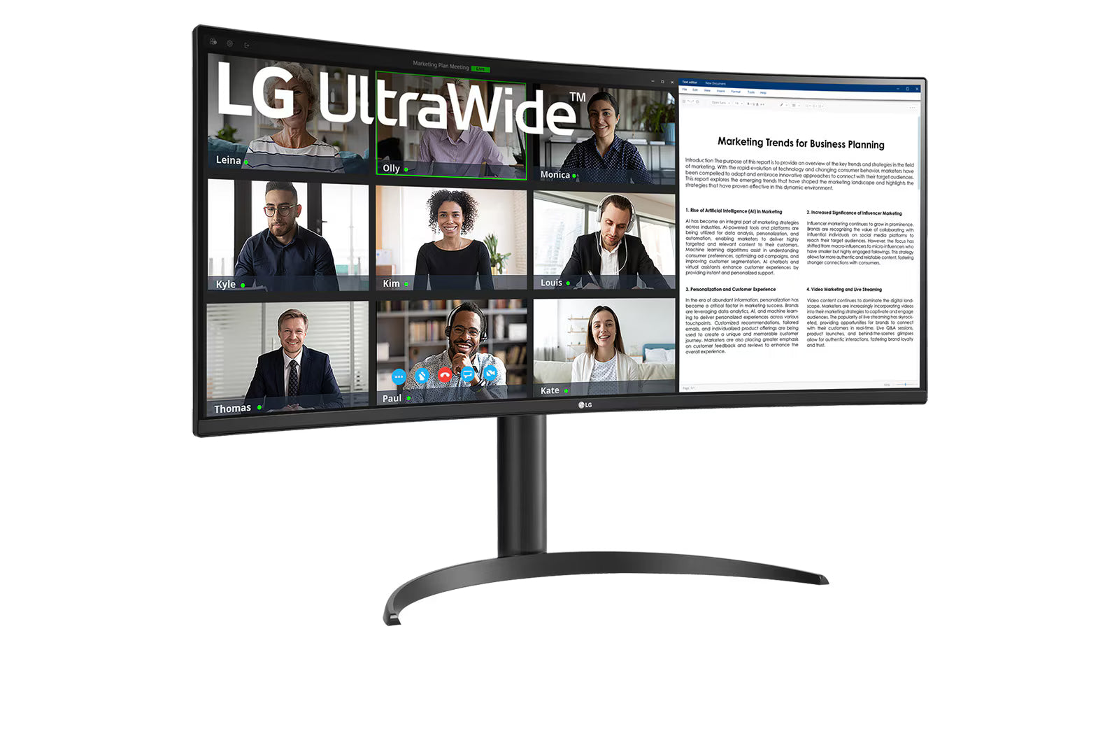 LG 34WR55QK-B Monitor előlnézetben talpon, enyhén jobbra fordítva.