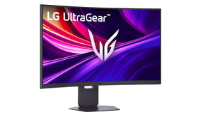 LG 37G800A-B Monitor előlnézetben talpon, enyhén jobbra fordítva. A kijelzőn pirosas kék absztrtakt ábra és ultragear logó.