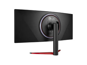 LG 38GL950G Gamer Monitor hátulnézetben enyhén balra fordítva, talpra szerelve.