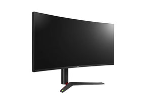 LG 38GL950G Gamer Monitor előlnézetben jobbra fordítva, talpra szerelve.