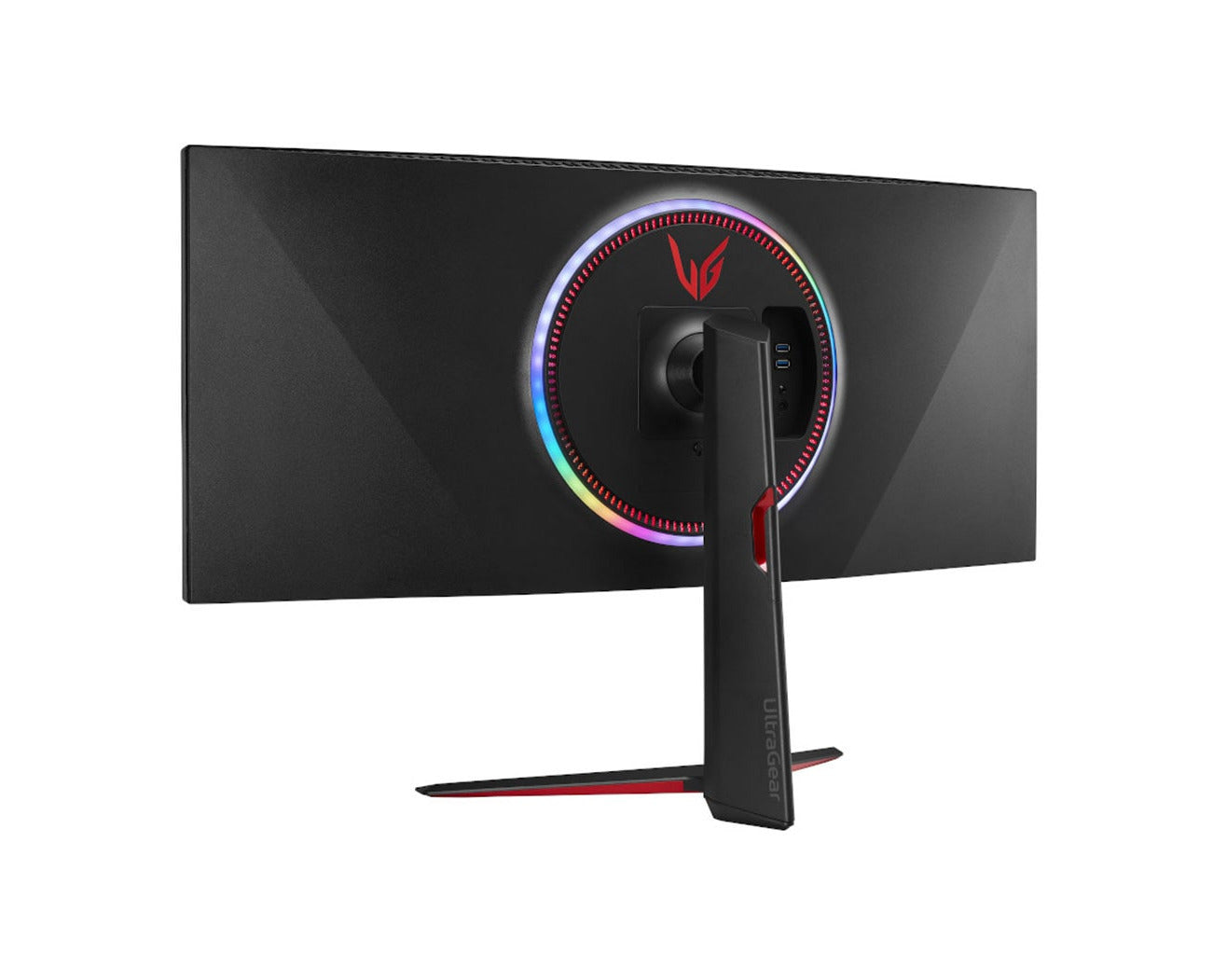 LG 38" Ívelt UltraGear 2K WQHD+ 160Hz 1ms Nano IPS Gamer Monitor hátulnézet rgb led világítással balra fordítva, 38GN950P-B