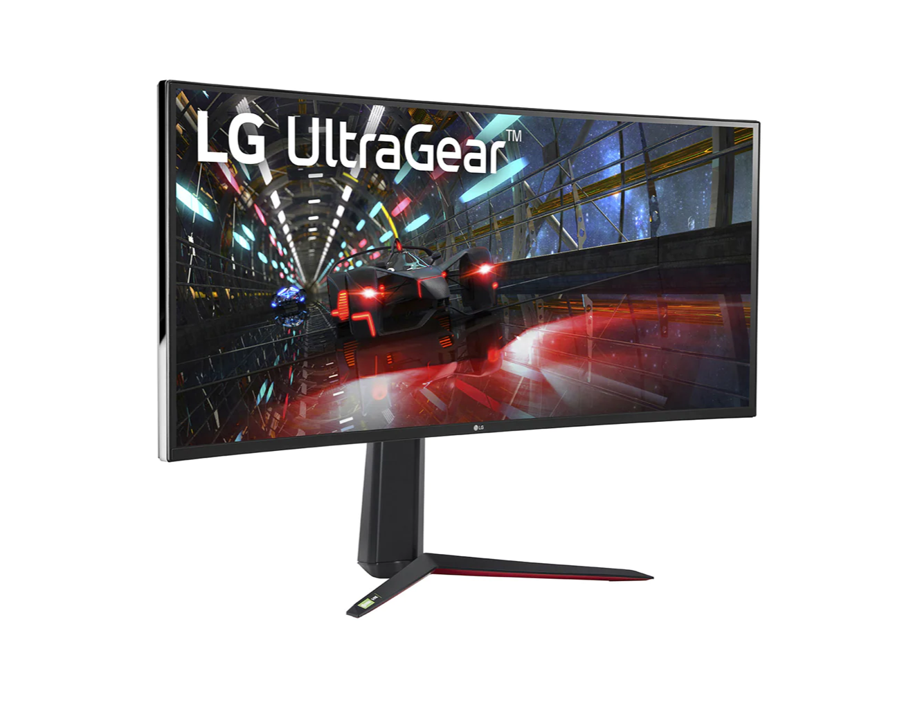 LG 38" Ívelt UltraGear 2K WQHD+ 160Hz 1ms Nano IPS Gamer Monitor előlnézet enyhén jobbra fordítva, 38GN950P-B