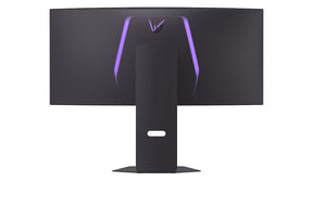 LG 39GX900A-B monitor hátulnézetben talpon, rgb világítás bekapcsolva.