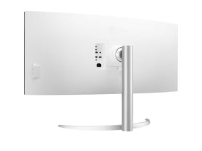 LG 40WP95C-W monitor hátulnézetben talpon, enyhén balra fordítva.