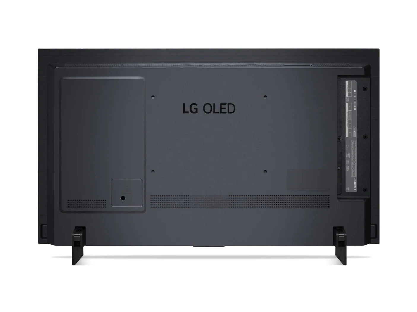 LG 42C2 OLED EVO televízió hátulnézetben talpon.