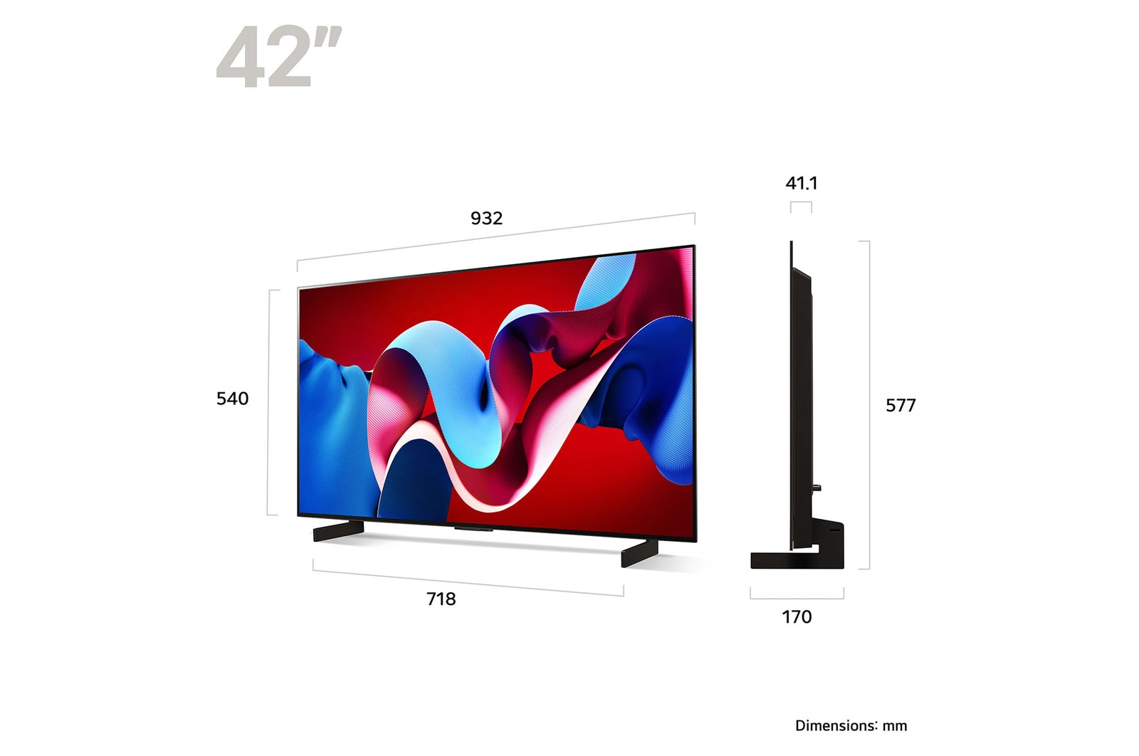 LG 42C4 OLED Televízió méretei mm-ben.