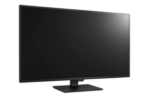 LG 43BN70U-B 4K IPS Monitor előlnézetben enyhé jobbra fordítva, talpra szerelve.