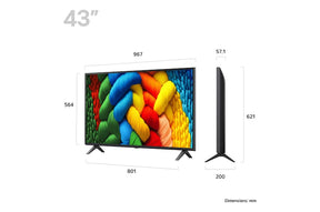 LG 43NANO80A televízió méretei mm-ben.