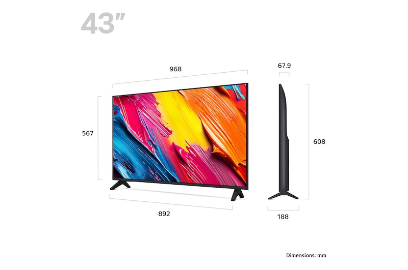 LG 43QNED70A Televízió méretei mm-ben.
