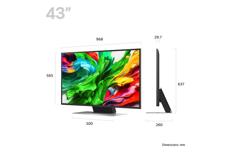 LG 43QNED87A televízió méretei mm-ben.