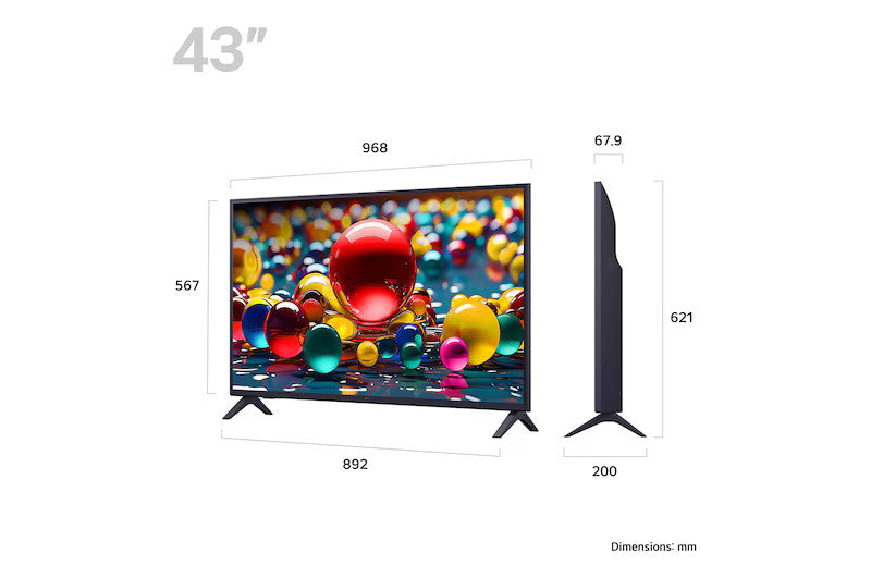LG 43UA7500 Smart TV méretei mm-ben.