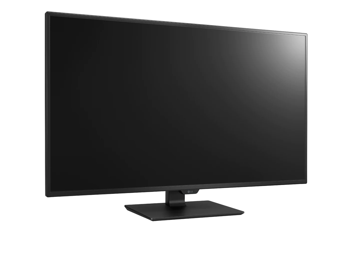 LG 43UN700-B 4K IPS Monitor előlnézetben enyhé jobbra fordítva, talpra szerelve.