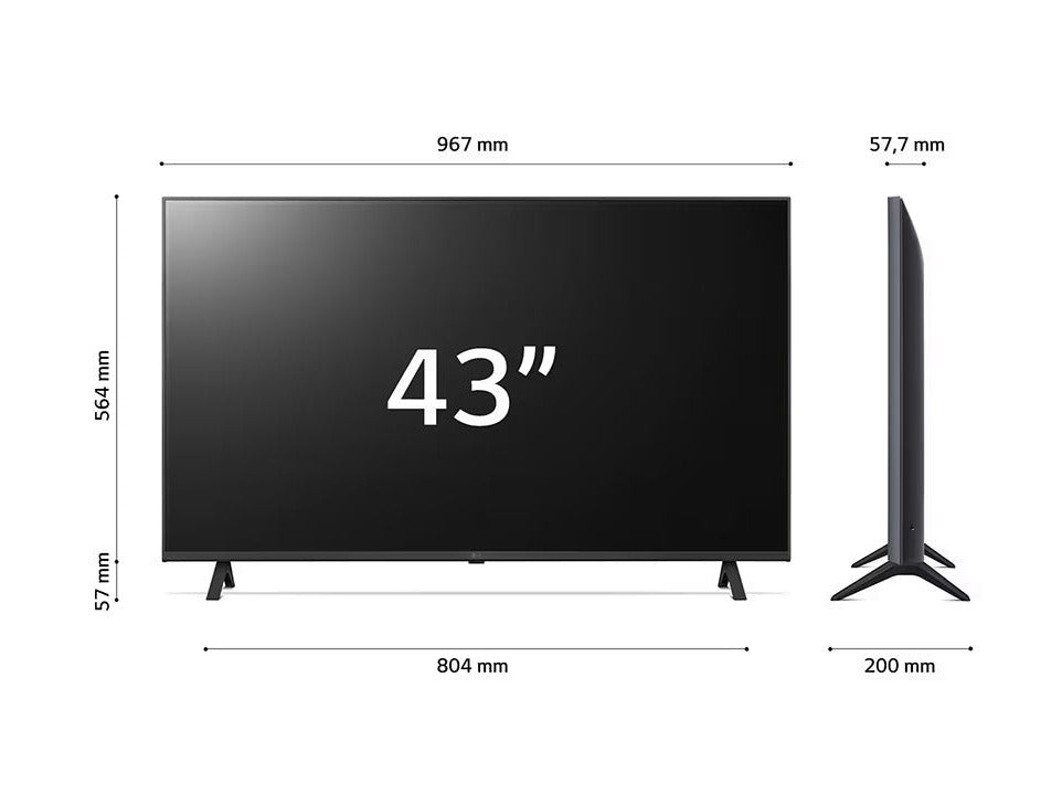 LG 43UR7800 4K Smart TV méretei.