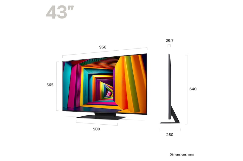 LG 43UT9100 televízió méretei mm-ben.