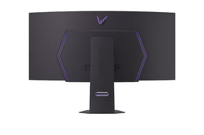 LG 45GX900A-B monitor hátulnézetben talpon, rgb világítás bekapcsolva.