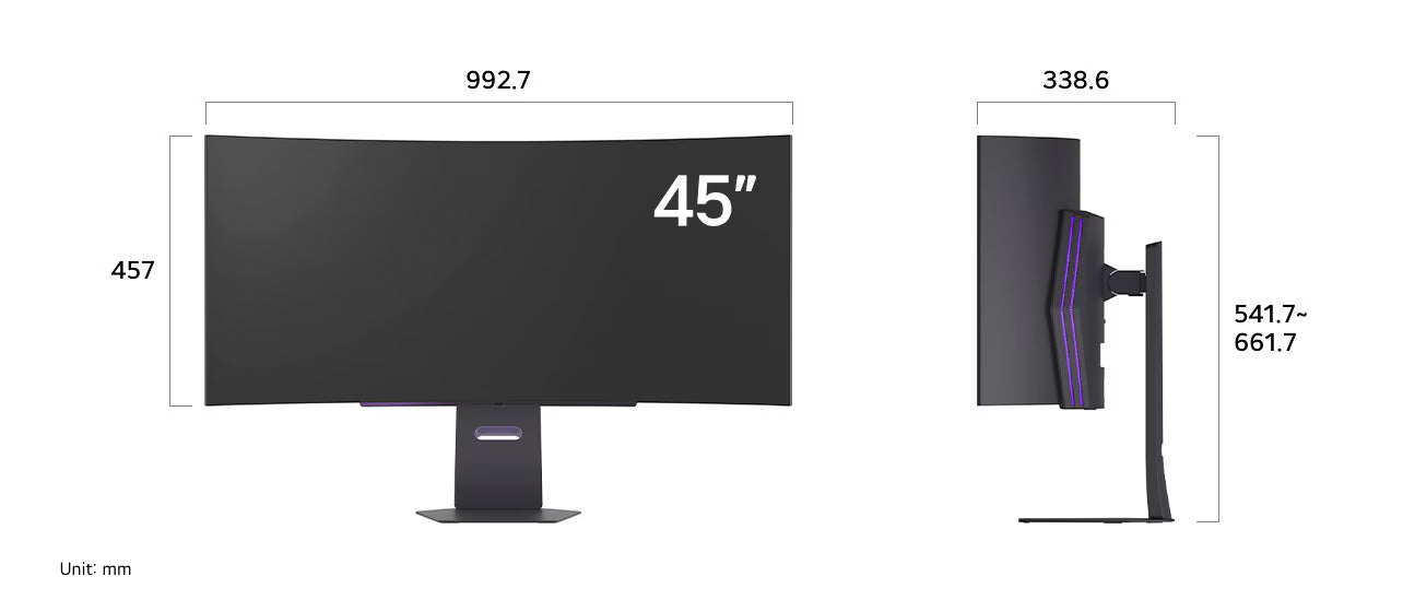 LG 45GX900A-B monitor méretei mm-ben.