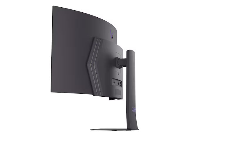 LG 45GX900A-B monitor oldalnézetben talpon, balra fordítva.