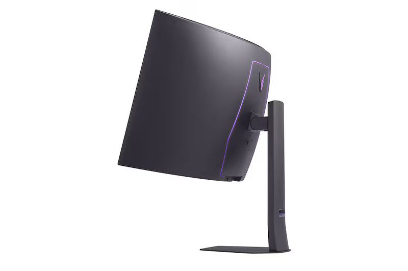 LG 45GX950A-B monitor oldalnézetben talpon, felfelé néző panellel.