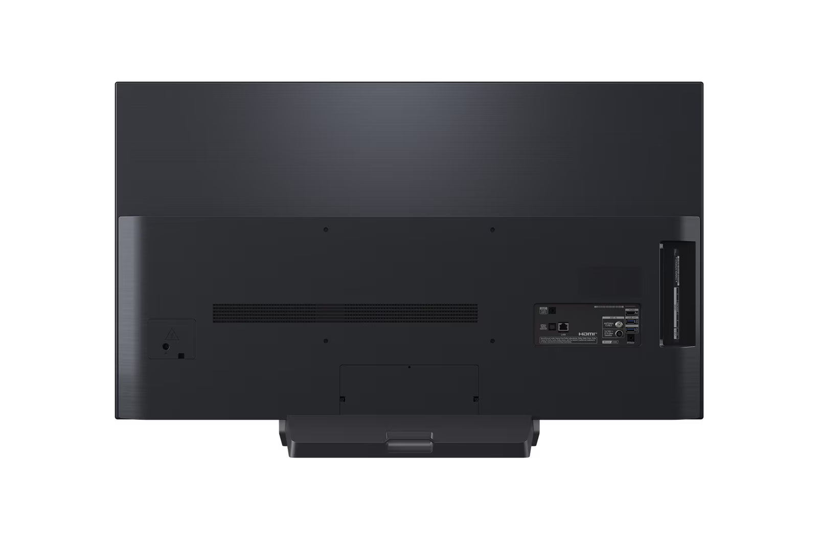 LG 48G5 OLED Televízió hátulnézetben, talpon.