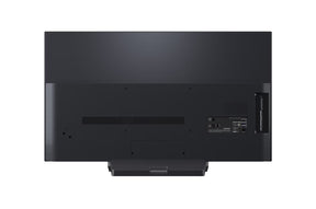 LG 48G5 OLED Televízió hátulnézetben, talpon.