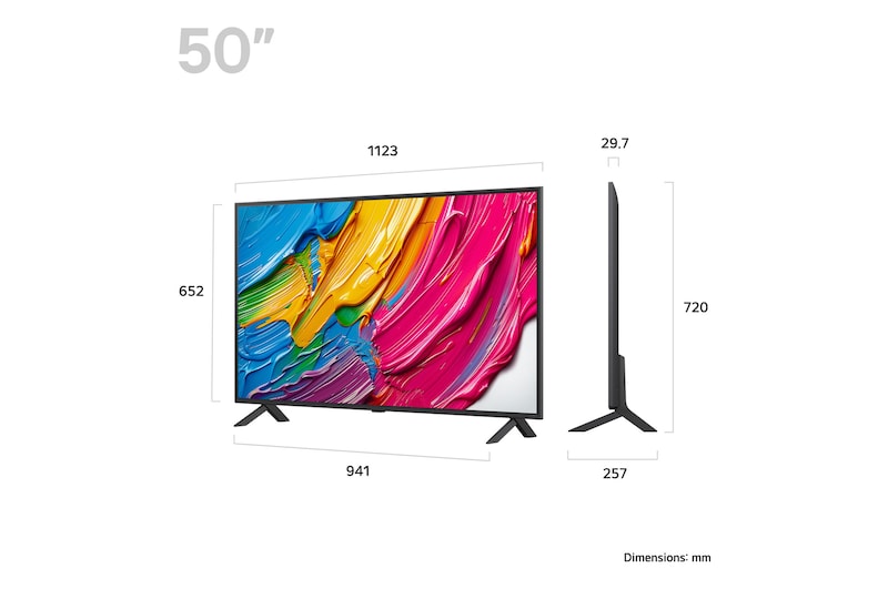 LG 50QNED80A televízió méretei mm-ben.