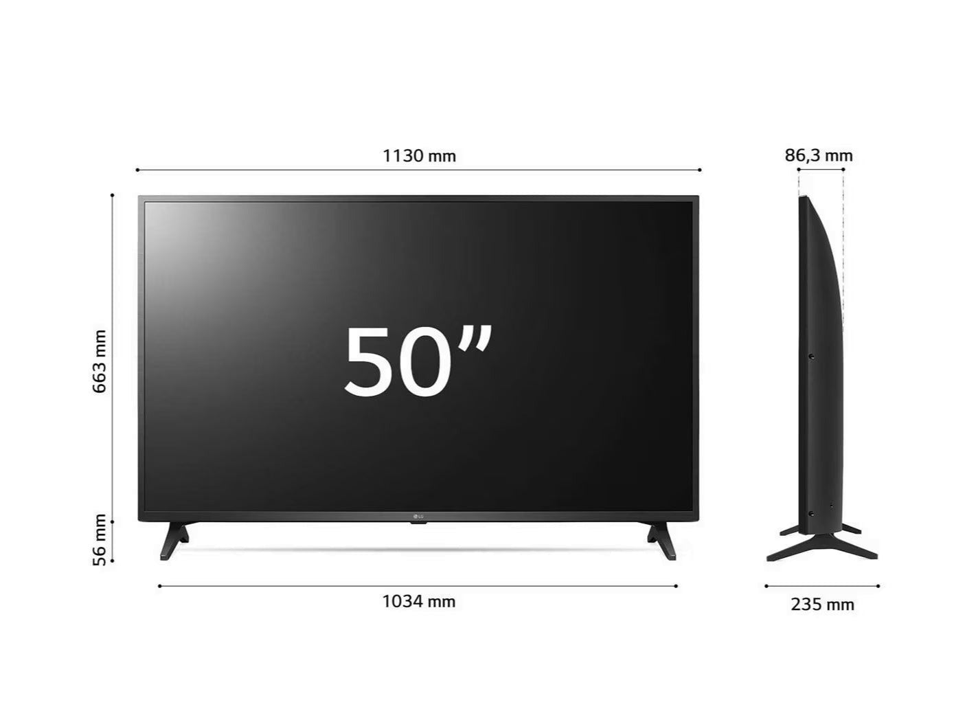 LG 50UQ7500 4K Smart TV méretek.