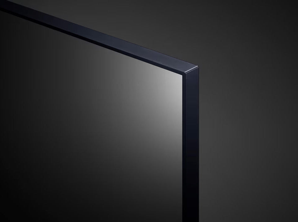 LG 50UQ9100 4K Smart TV jobb felső keretre közelítve.
