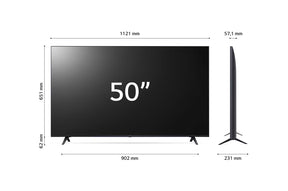 LG 50UR8000 4K Smart TV méretei mm-ben.