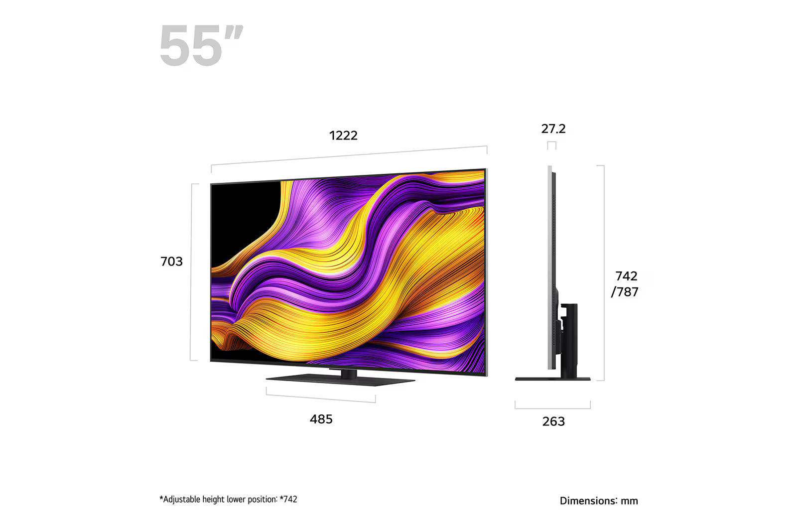 LG 55G5 OLED Televízió méretei mm-ben.