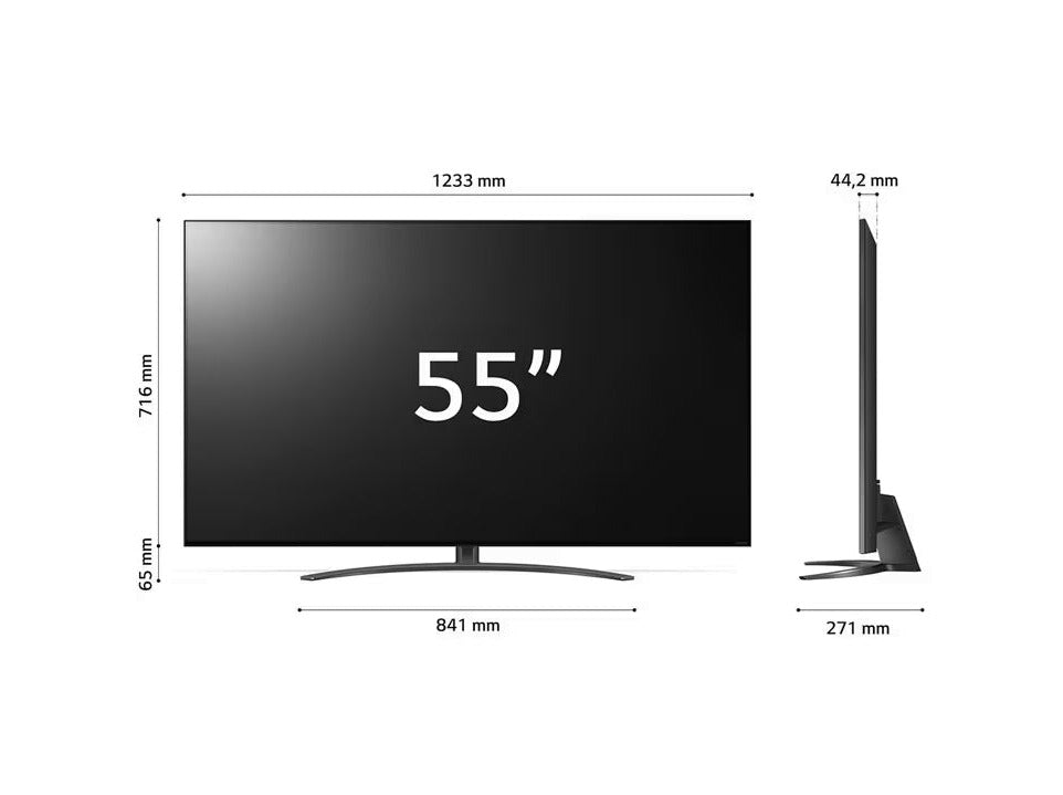 LG 55NANO823QB 4K NanoCell Smart TV méretei.