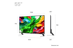 LG 55QNED85A televízió méretei mm-ben.