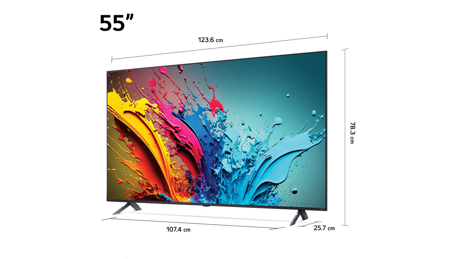 LG 55QNED85T3C televízió méretei cm-ben.