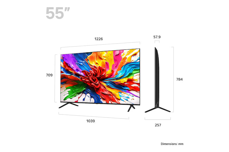 LG 55QNED92A televízió méretei mm-ben.