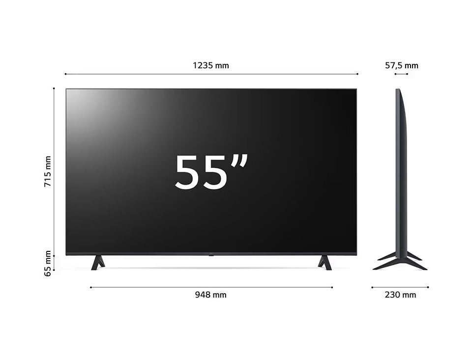 LG 55UR7800 4K Smart TV méretei.