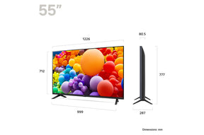 LG 55UT7300 Smart televízió méretei mm-ben.
