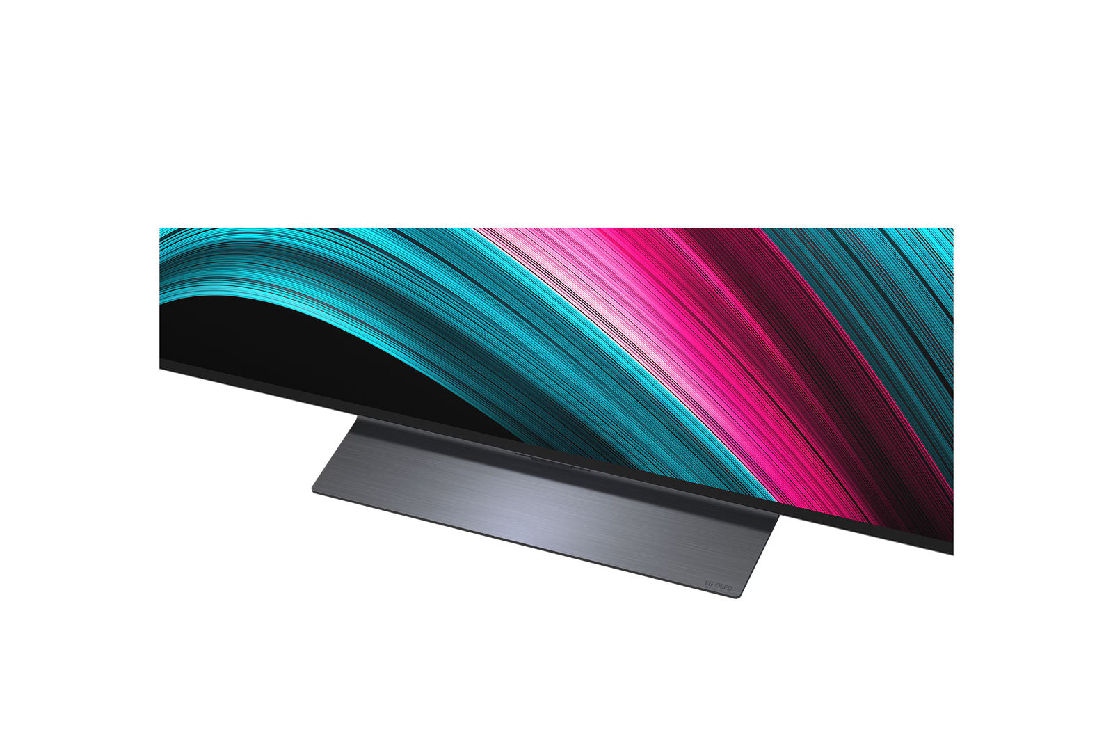 LG 65C5 OLED TelevÍzió elegáns fém talpa közelről.