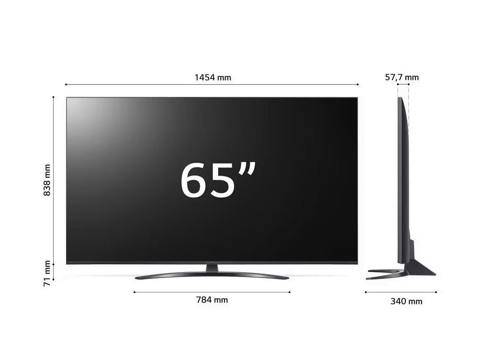 LG 65NANO763QA 4K NanoCell Smart TV méretei.