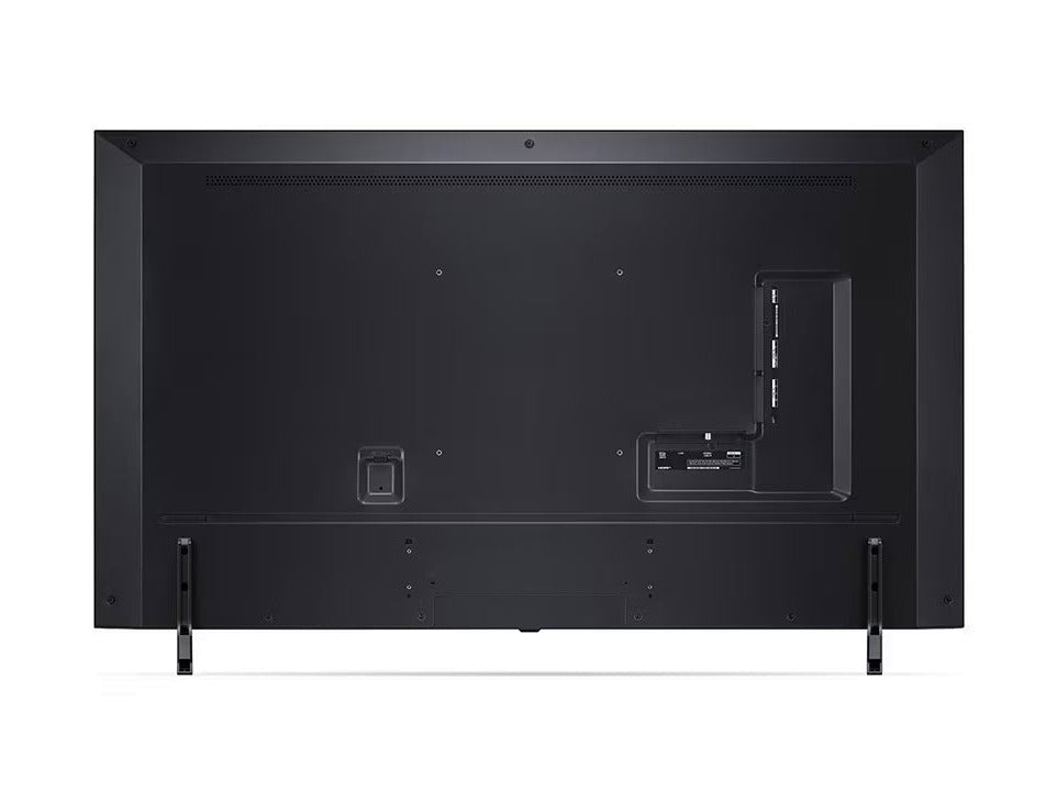 LG 65QNED7S3QA 4K Smart TV hátulnézetben, talpon.