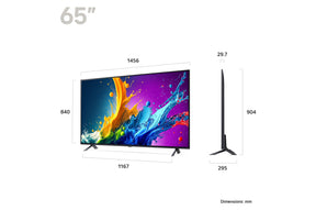 LG 65QNED80T3A televízió méretei mm-ben.