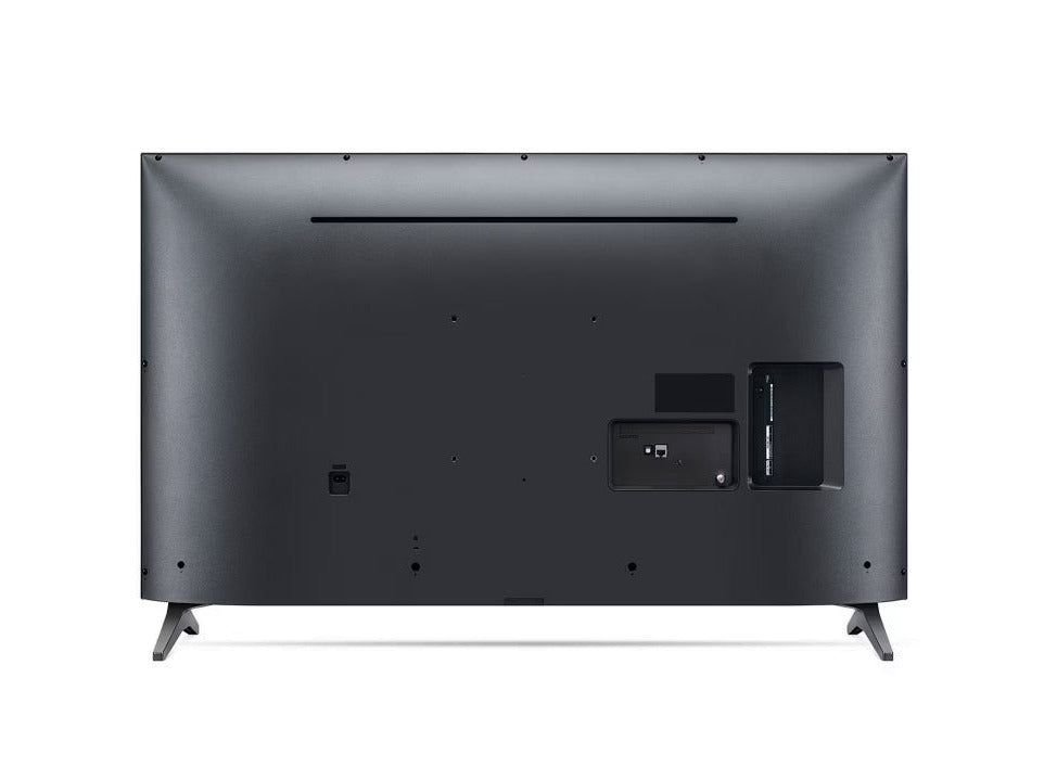 LG 65UP7700 4K Smart TV hátulnézetben, talpon.