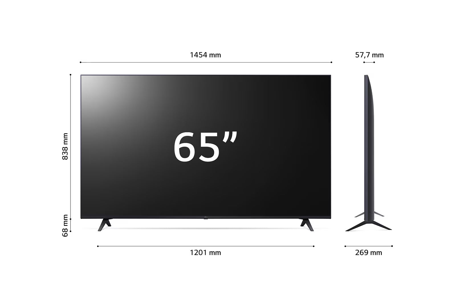 LG 65UR8000 4K Smart TV méretei mm-ben.