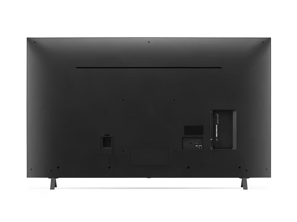 LG 70UP8000 4K Smart TV hátulnézetben, talpon. 