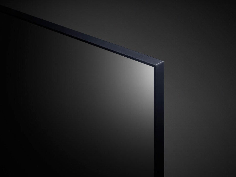 LG 70UP8000 4K Smart TV jobb felső keretre közelítve. 