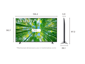 LG 70UQ8000 4K Smart TV méretei.