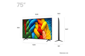 LG 75NANO80A televízió méretei mm-ben.