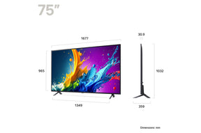 LG 75QNED80T3A televízió méretei mm-ben.