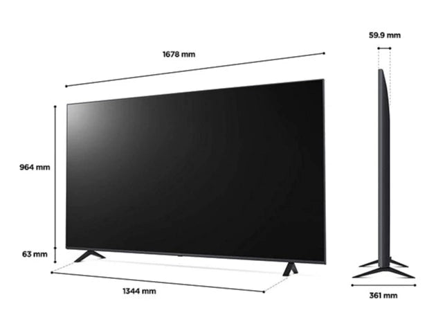 LG 75UQ8000 4K Smart TV méretei.