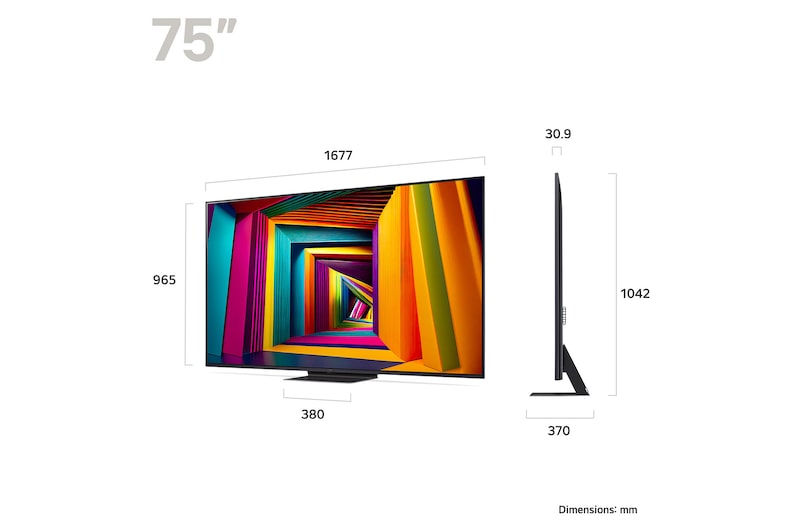LG 75UT9100 televízió méretei mm-ben.