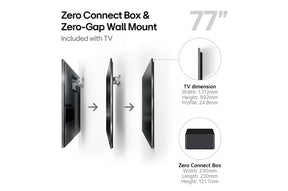 LG 77M4 OLED televízió és box méretei mm-ben.